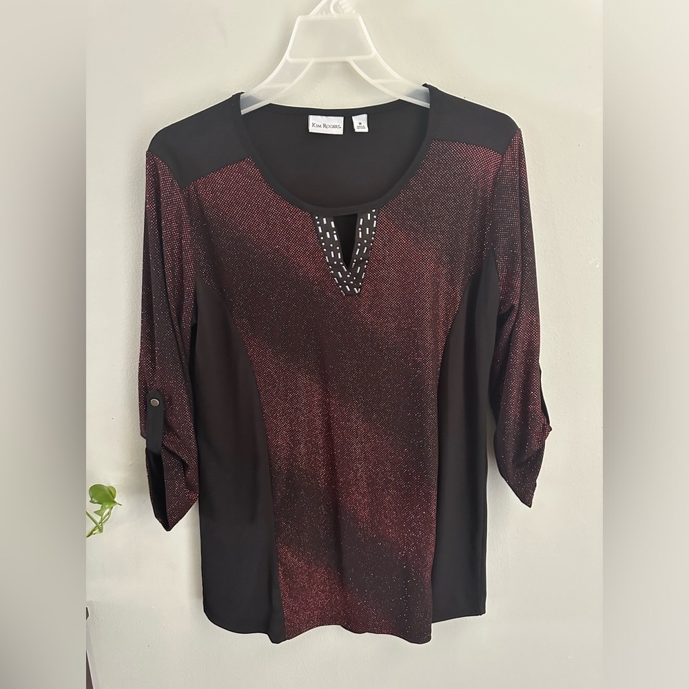Kim Rogers Sequins Formal Top Roll Tab Sleeve Size Medium